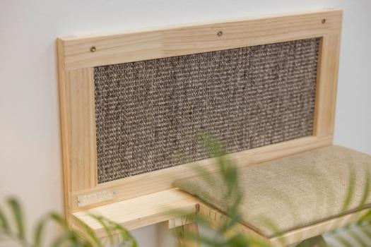 Katzen Wandliege, Liegebrett Timber - mit Kratzbrett, Hängematte und Katzenleiter - stilvolle Katzenmöbel zur Wandmontage